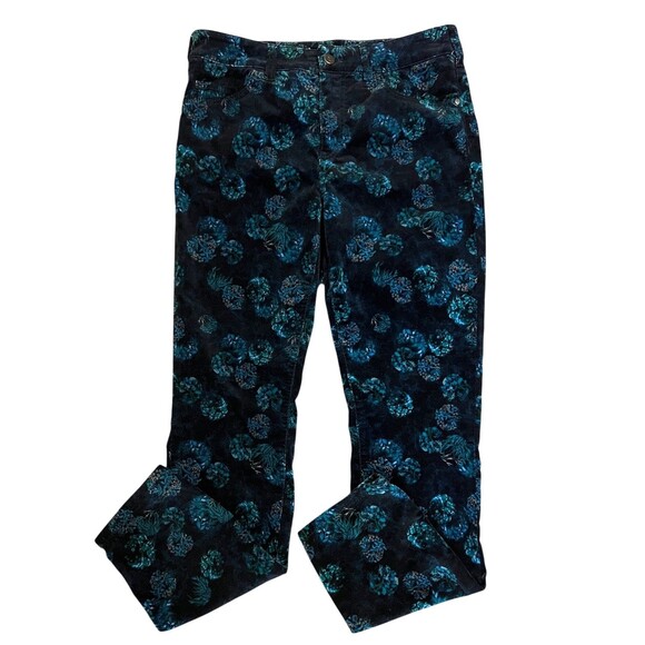 ANTHROPOLOGIE Pilcro And The Letterpress Blue Floral Velour Pants Stretch Sz 30 - Picture 3 of 9